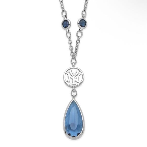 New York Yankees MLBP Necklace with Blue Crystal Drop - Picture 10 of 10